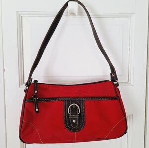 Red canvas handbag